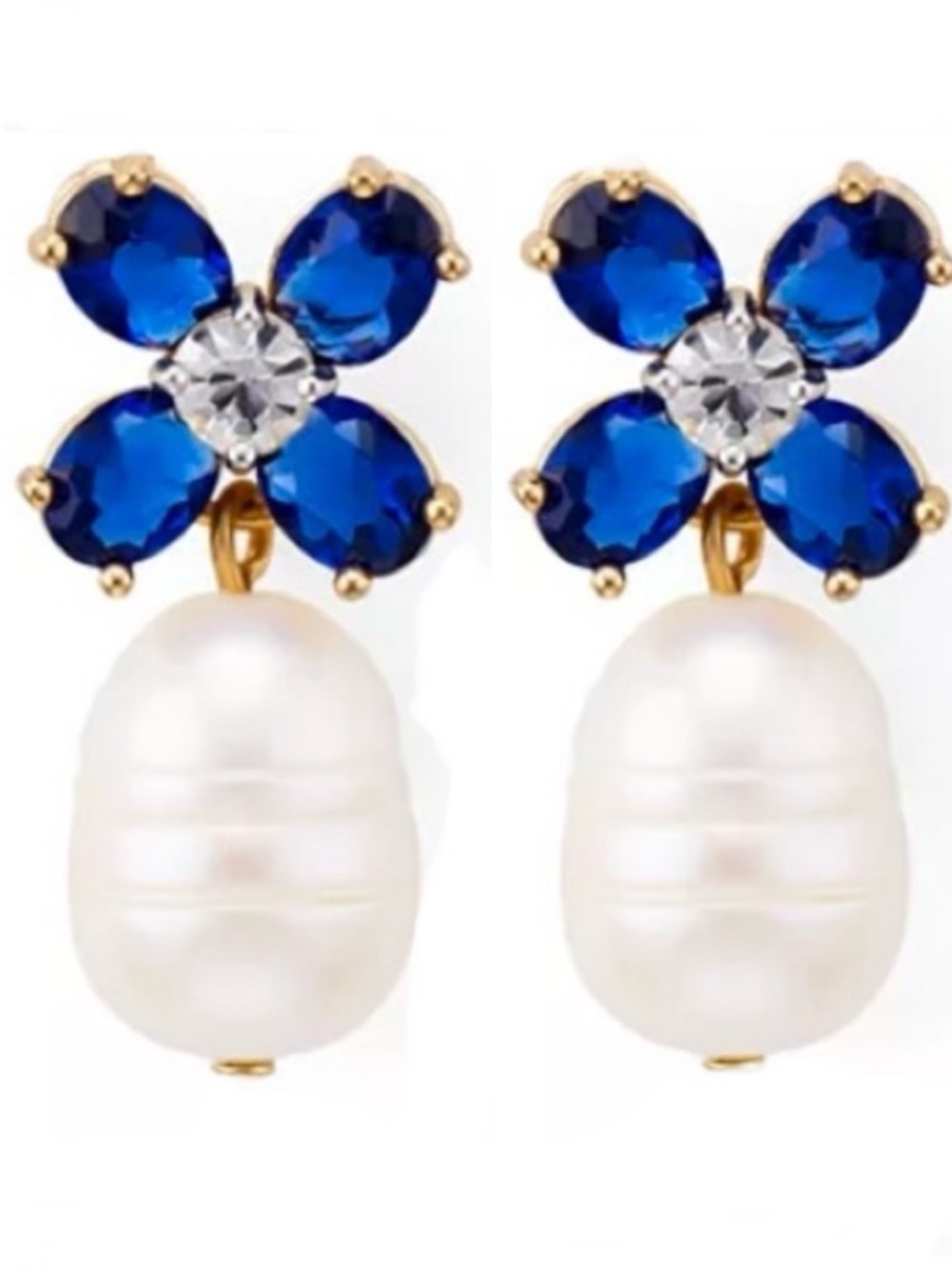 TORY BURCH BUDDY BLUE CLOVER PEARL DROP EARRINGS